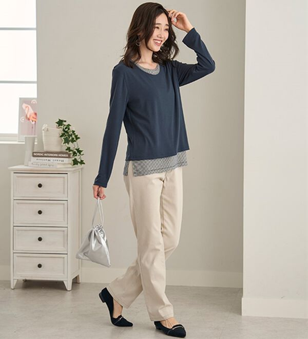 BELLUNA（ベルーナ）の「ボーダーレイヤード風デザインプルオーバー（カットソー）」｜詳細画像