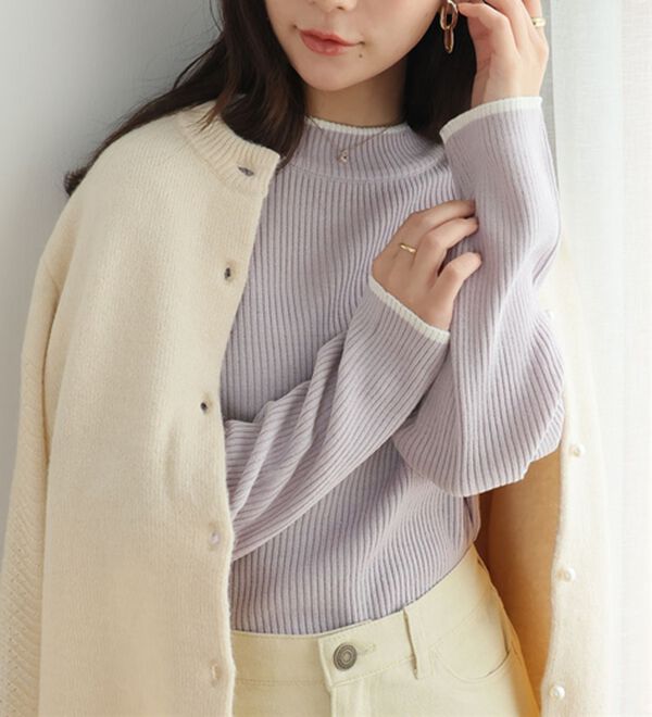 A HAPPY MARILYN（アハッピーマリリン）の「【ＬＬ～６Ｌ】＜新色追加＞Ｔシャツ感覚で着れるカメレオン級の着回しが叶うリブニット（ニット・セーター）」｜配色／ラベンダー