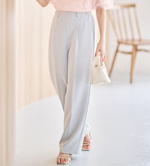 RANAN（ラナン）の「【選べる２丈】機能付！美脚シルエットセンタープレスワイドパンツ（フルレングスパンツ）」｜シルバーグレー