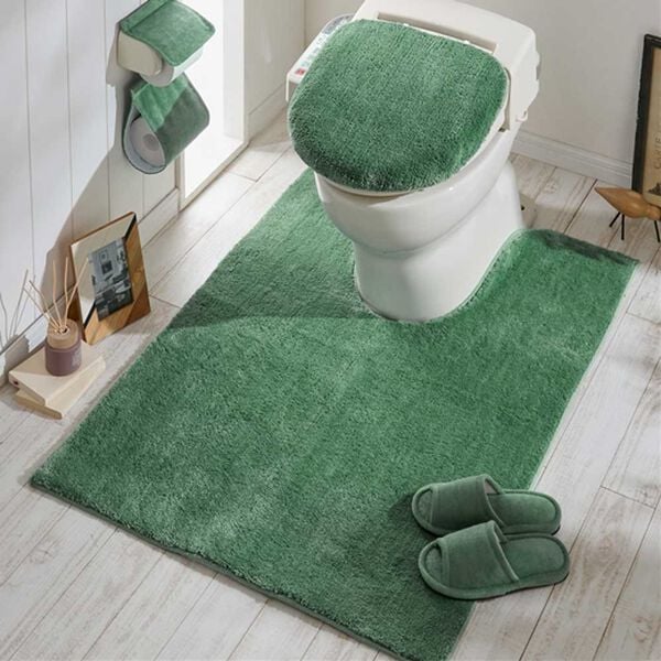 iellio（イエリオ）の「ふわふわマイクロ素材のトイレマット＜抗菌防臭・ロングマット・耳長マット・フタカバー・ジャンボマット＞（トイレマット）」｜グリーン
