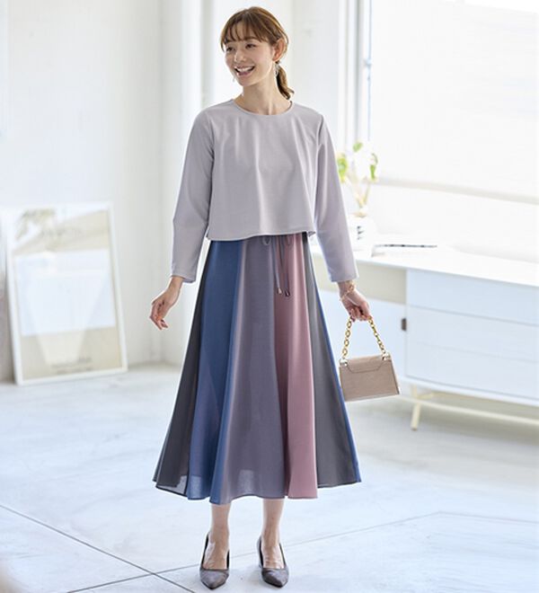 BELLUNA（ベルーナ）の「春を彩る配色ドッキングワンピース（ドッキングワンピース）」｜詳細画像