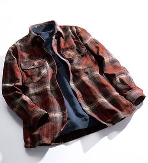 「コムルヴァン・オム　モールチェックアウターシャツ（メンズシャツ）」｜レッド系