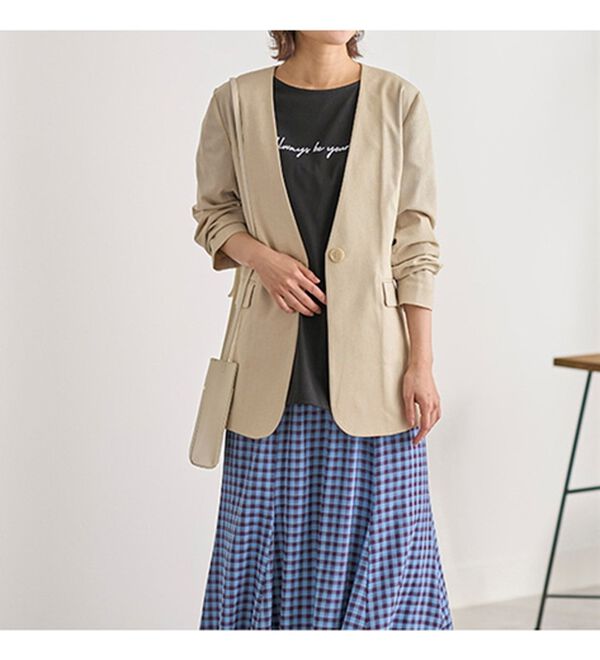 BELLUNA（ベルーナ）の「カジュアルコーデにきちんと感を！ノーカラージャケット（ノーカラージャケット）」｜詳細画像