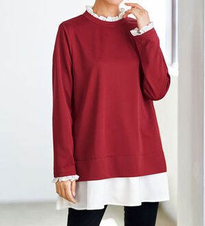 BELLUNA（ベルーナ）の「これ一枚でおしゃれ！重ね着風カットソーチュニック（チュニック）」｜レッド