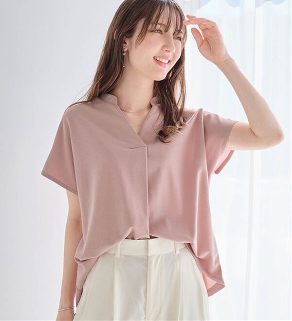 alotta（アロッタ）の「【４つの機能付】ひんやりスキッパーＴシャツブラウス（ブラウス）」｜詳細画像