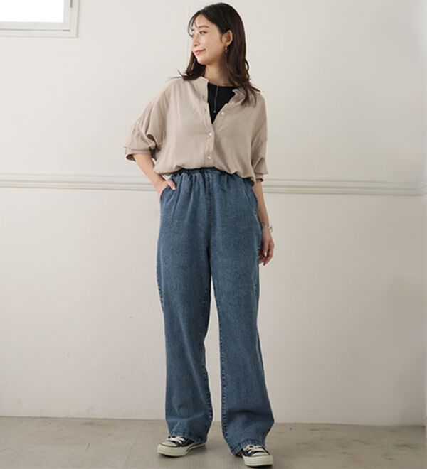 A HAPPY MARILYN（アハッピーマリリン）の「【Ｌ～８Ｌ】＜３丈から選べる＞ストレッチワイドデニム（ワイドパンツ・ガウチョ）」｜詳細画像