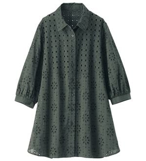 BELLUNA（ベルーナ）の「綿１００％レース柄切替チュニック（チュニック）」｜チャコール