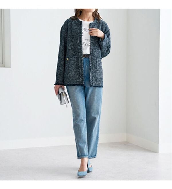 BELLUNA（ベルーナ）の「ツイード調素材フリンジ使いセットアップ（スカートスーツ）」｜詳細画像