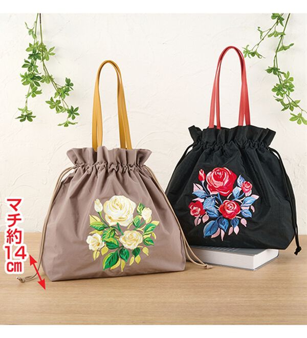 「バラ刺繍の巾着バッグ（その他バッグ）」｜詳細画像