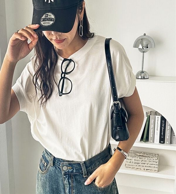 GeeRA（ジーラ）の「綿１００％フレンチスリーブチュニックＴシャツ（カットソー）」｜詳細画像