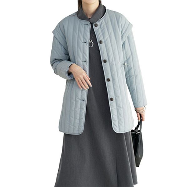 BELLUNA（ベルーナ）の「中わたストライプキルト２ＷＡＹコート（ハーフコート）」｜詳細画像