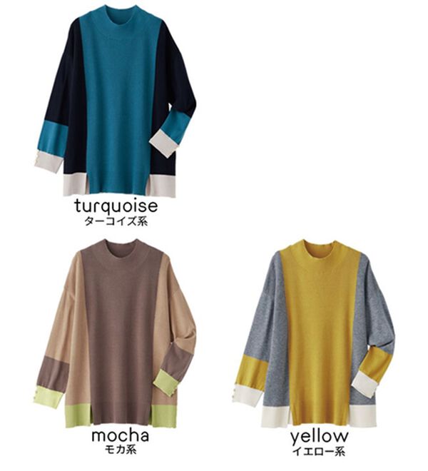 BELLUNA（ベルーナ）の「配色デザイン編地切替ニットプルオーバー（ニット・セーター）」｜詳細画像