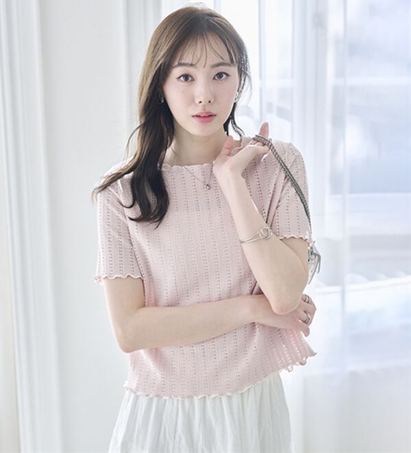 RANAN（ラナン）の「透かし柄メロー配色Ｔシャツ（カットソー）」｜詳細画像