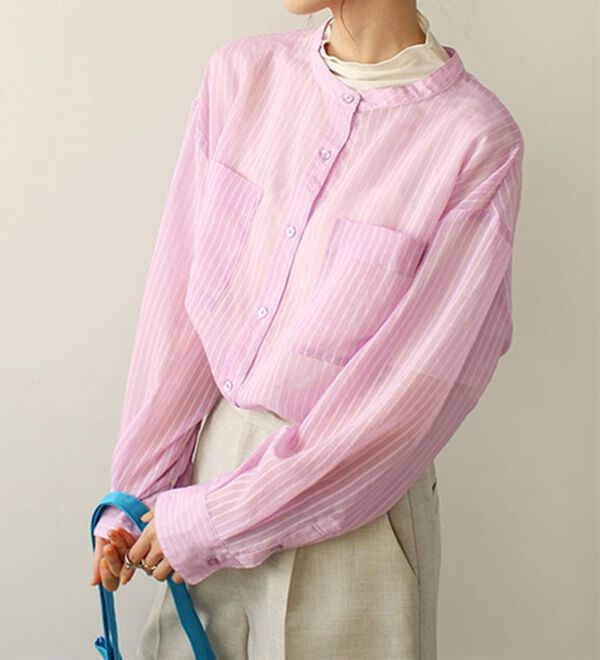 GeeRA（ジーラ）の「シアー素材ストライプマルチウェイシャツ（シャツ）」｜詳細画像