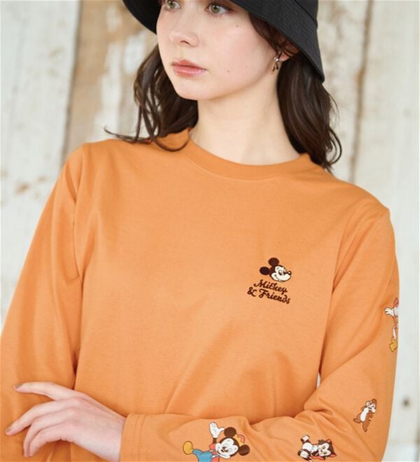 Disney＞【ミッキー＆フレンズ】袖プリント長袖Tシャツ