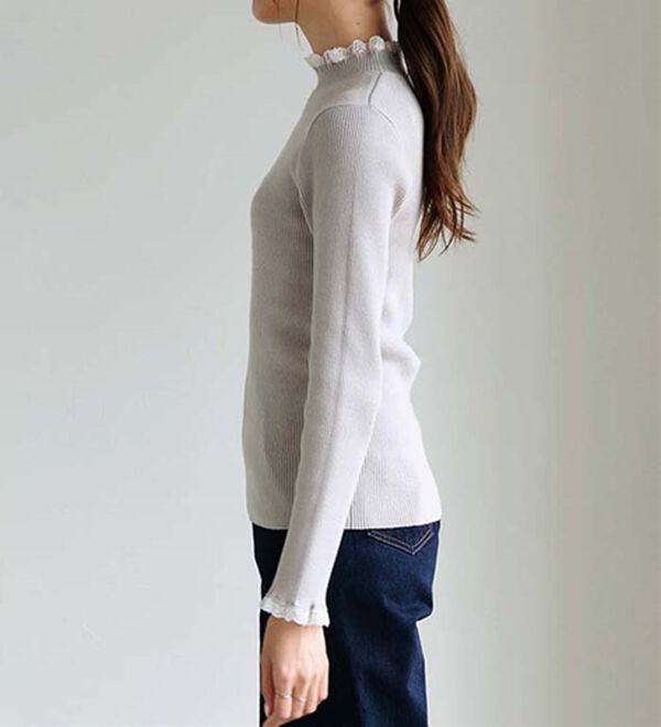 Pierrot（ピエロ）の「レース付ハイネックリブニット（ニット・セーター）」｜詳細画像