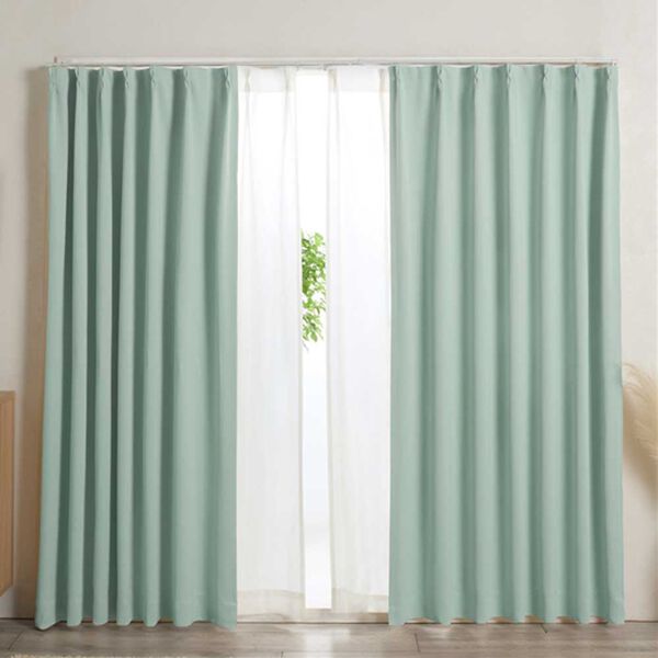 iellio（イエリオ）の「防炎＆１・２級遮光＆断熱保温＆ＵＶ見えにくいレース付カーテンセット＜４枚組・防炎・遮光１級・洗える・無地・レースカーテン＞（ドレープカーテン）」｜ライトブルー