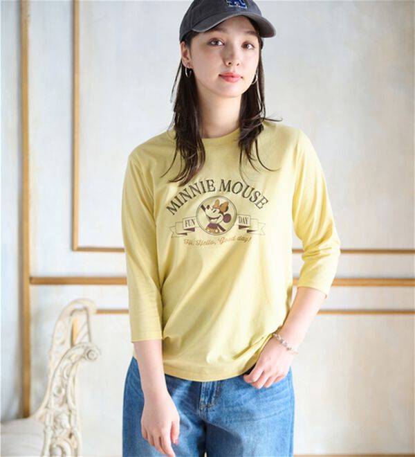 BELLUNA（ベルーナ）の「＜Ｄｉｓｎｅｙ＞【ミニー】プリント7分袖Tシャツ（Tシャツ）」｜イエロー