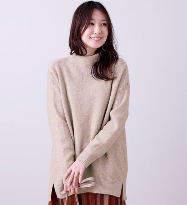 BELLUNA（ベルーナ）の「メランジ調ニットハイネックチュニック（ニット・セーター）」｜詳細画像