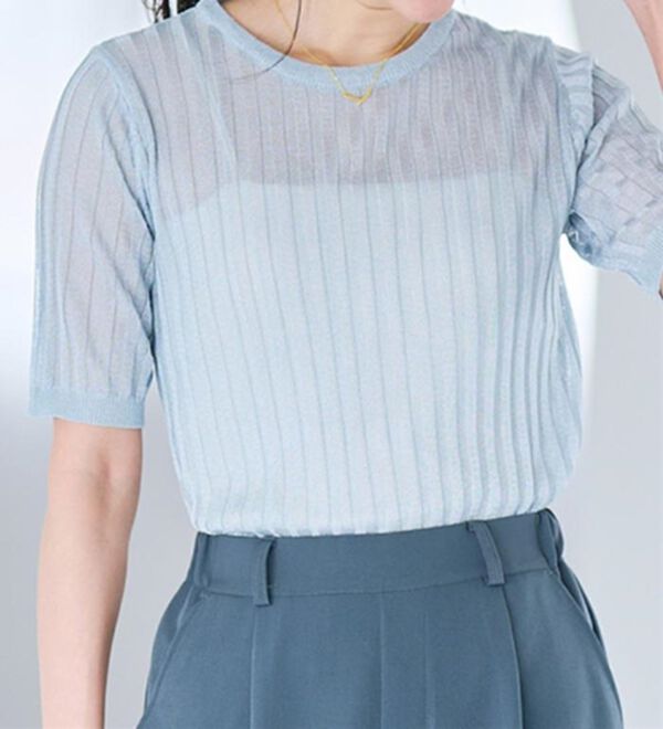 RANAN（ラナン）の「5分袖シアーラメリブニット（ニット・セーター）」｜詳細画像