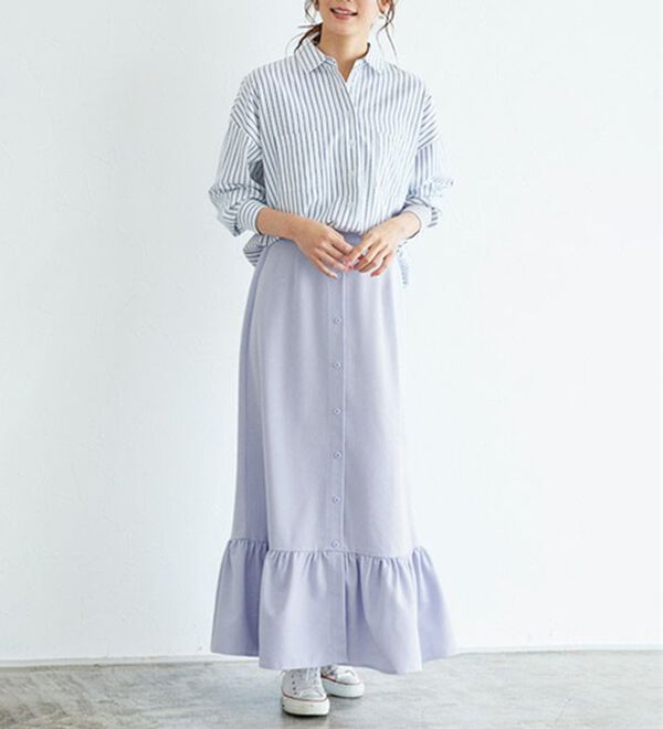 Pierrot（ピエロ）の「【選べる丈】フロントボタンヘムギャザースカート（ロングスカート）」｜詳細画像