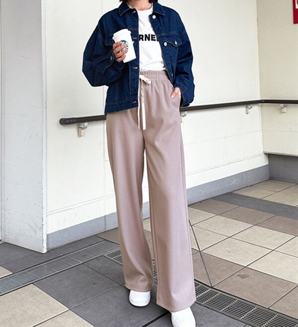 GeeRA（ジーラ）の「ふわふわあったか！裏起毛リブワイドパンツ（フルレングスパンツ）」｜詳細画像