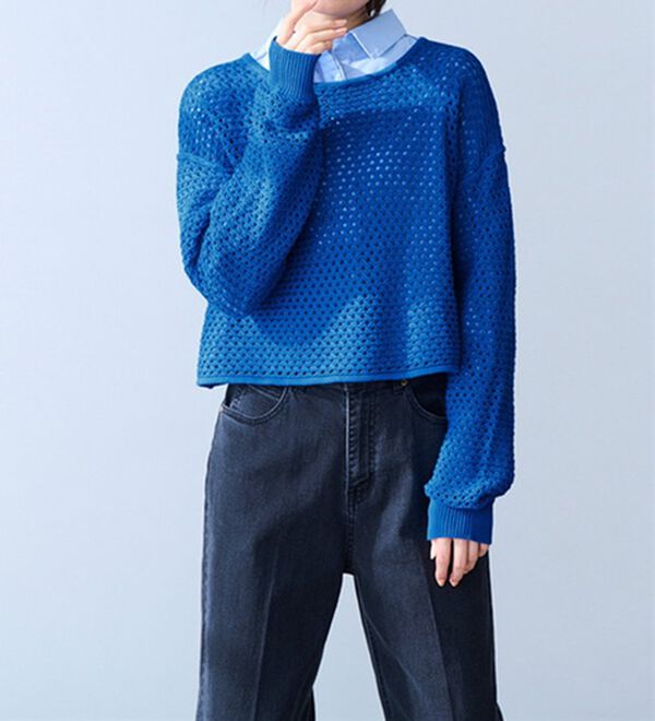 RANAN（ラナン）の「綿１００％メッシュ編ニットプルオーバー（ニット・セーター）」｜詳細画像