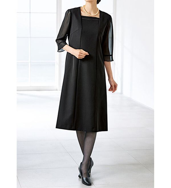 BELLUNA（ベルーナ）の「洗えるストレッチ！ロングジャケットワンピースアンサンブル（ブラックフォーマル（喪服・礼服））」｜詳細画像