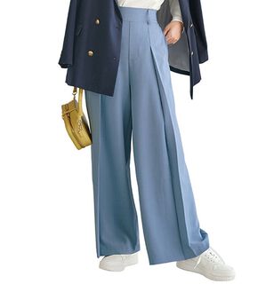 BELLUNA（ベルーナ）の「リネンライクタックワイドパンツ（ワイドパンツ・ガウチョ）」｜ブルー