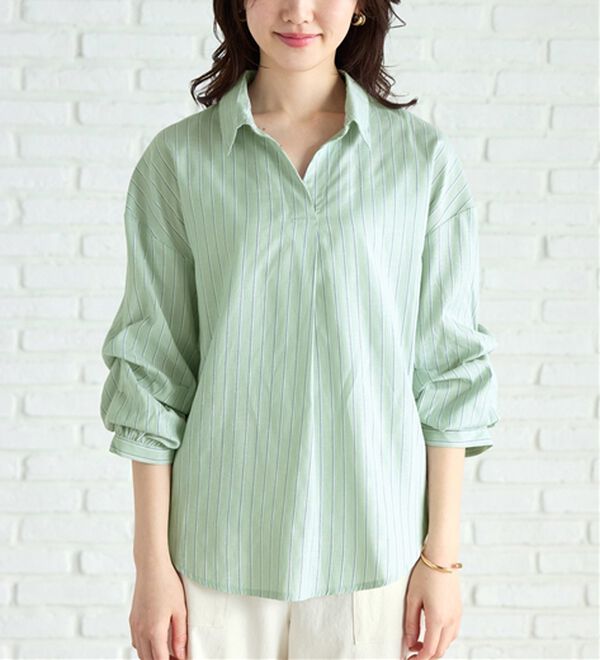 BELLUNA（ベルーナ）の「袖タックデザインスキッパーシャツ（シャツ）」｜詳細画像