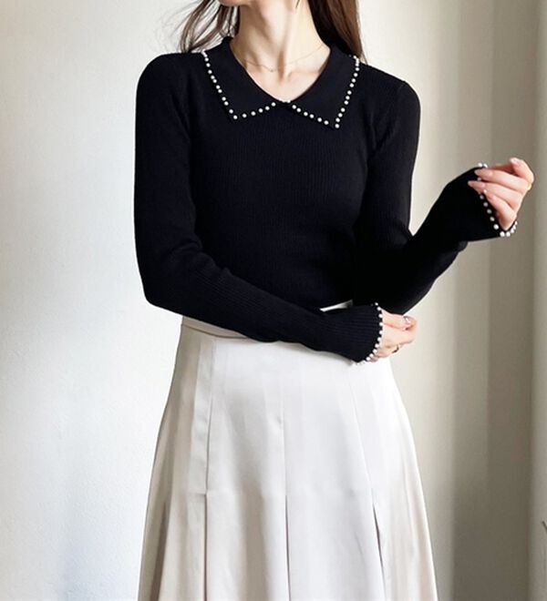 GeeRA（ジーラ）の「【YOUING.】パール衿リブニット（ニット・セーター）」｜詳細画像