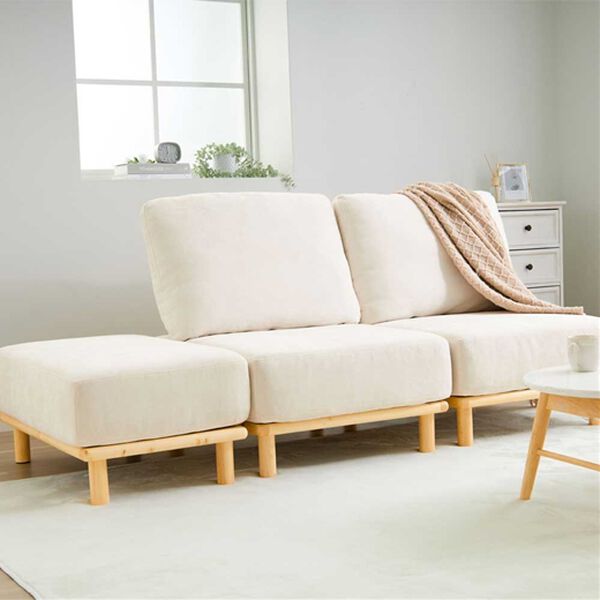 iellio（イエリオ）の「組替自在の天然木ソファＥｒｕｍ＜１人掛・２人掛・スツール＞（ソファ）」｜アイボリー