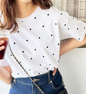 GeeRA（ジーラ）の「綿１００％ドット刺しゅうシルケットＴシャツ（Tシャツ）」｜詳細画像