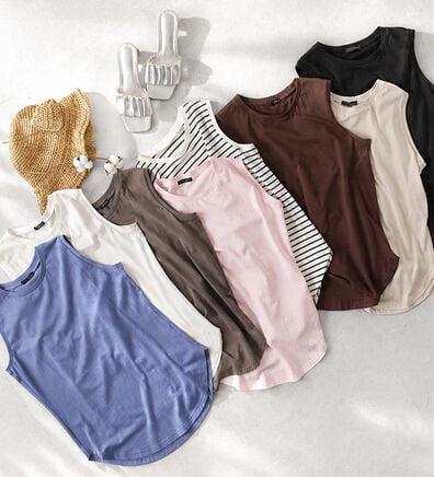 RANAN（ラナン）の「ひんやり！＜BC＞綿100％タンクトップ【選べる着丈】（カットソー）」