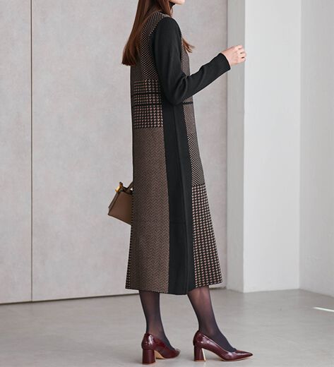 フーガフーガ 佐藤繊維 ニットワンピース 【F】 幾何学模様 ウール