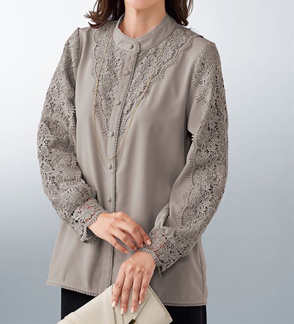 BELLUNA（ベルーナ）の「ケミカルレース使い立衿デザインブラウス（ブラウス）」｜詳細画像