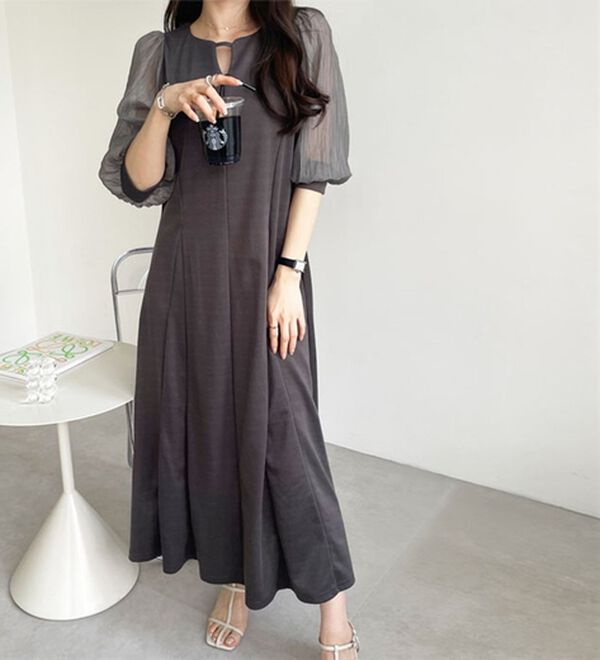 GeeRA（ジーラ）の「袖楊柳シアー美ラインワンピース（カットソーワンピース）」｜詳細画像