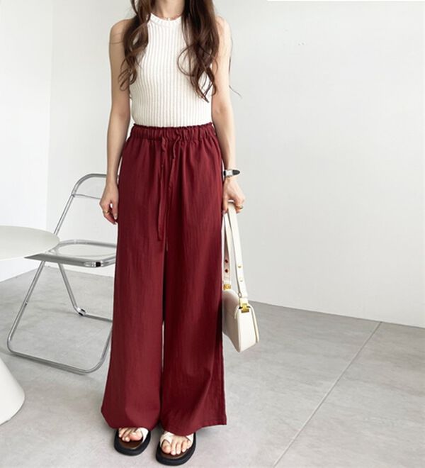 GeeRA（ジーラ）の「冷感リネン風イージーワイドパンツ（ワイドパンツ・ガウチョ）」｜詳細画像