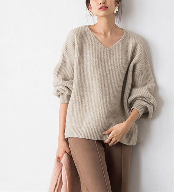 Pierrot（ピエロ）の「【洗濯機で洗える】ネックが選べるふんわりボリューム袖ニット（ニット・セーター）」｜詳細画像