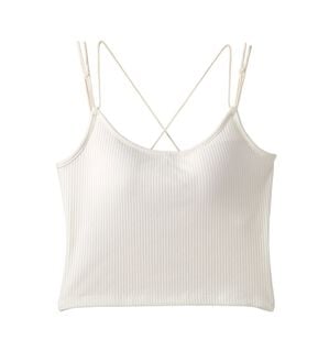 YU'NOW（ユナウ）の「カップ付クロップドバッククロスキャミソール（ブラトップ・カップ付きインナー）」｜オフホワイト