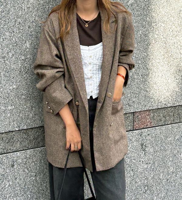 GeeRA（ジーラ）の「オーバーサイズダブルテーラードジャケット（テーラードジャケット）」｜ブラウン系ミックス