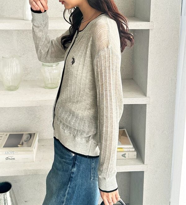 GeeRA（ジーラ）の「【ＵＳ．ＰＯＬＯ．ＡＳＳＮ】配色シアーカーディガン（ニットカーディガン）」｜詳細画像