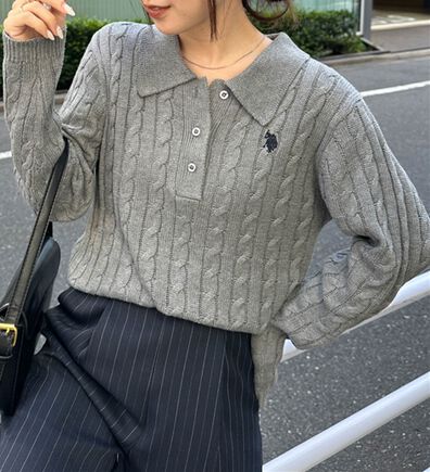 RANAN（ラナン）の「＜U.S.POLO ASSN.＞刺繍長袖ケーブルポロニット（ニット・セーター）」