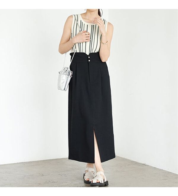 GeeRA（ジーラ）の「リネンタッチハイウエストタイトスカート（ロングスカート）」｜詳細画像