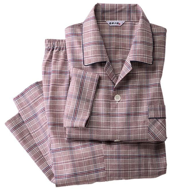 「日本製ひんやり綿１００％播州織パジャマ（メンズルームウェア）」｜ワイン