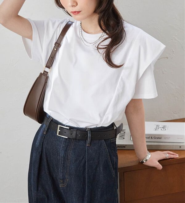 RANAN（ラナン）の「【ひんやり】華奢見えラッフルショルダーTシャツ（カットソー）」｜詳細画像