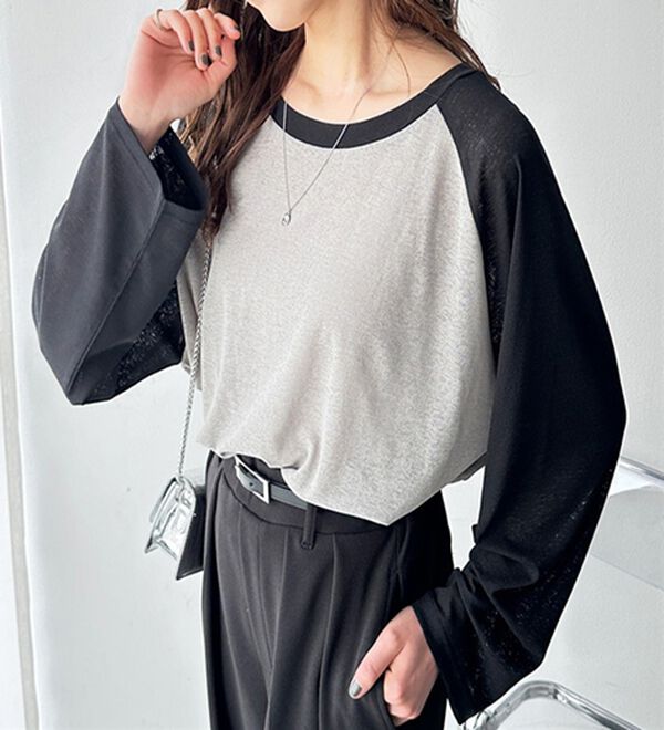 GeeRA（ジーラ）の「ラグラン切替配色スラブシアーカットソー（カットソー）」｜詳細画像