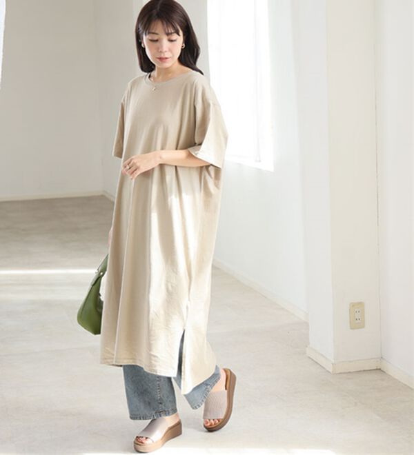 A HAPPY MARILYN（アハッピーマリリン）の「【Ｌ～１０Ｌ】選べる２丈！綿１００％ストンと楽ちん！着心地さらりゆるＴワンピース＆チュニック（チュニック）」｜詳細画像