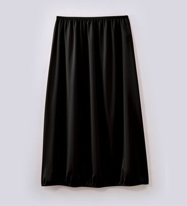 「【日本製】トイレの床に裾がつかないペチスカート　レギュラー６５ｃｍ丈（肌着・インナーウェア）」｜ブラック