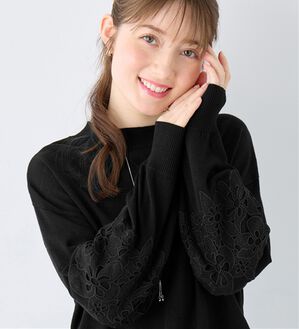 alotta（アロッタ）の「洗える！カシミヤタッチふんわり袖レーストップス（ニット・セーター）」｜ブラック